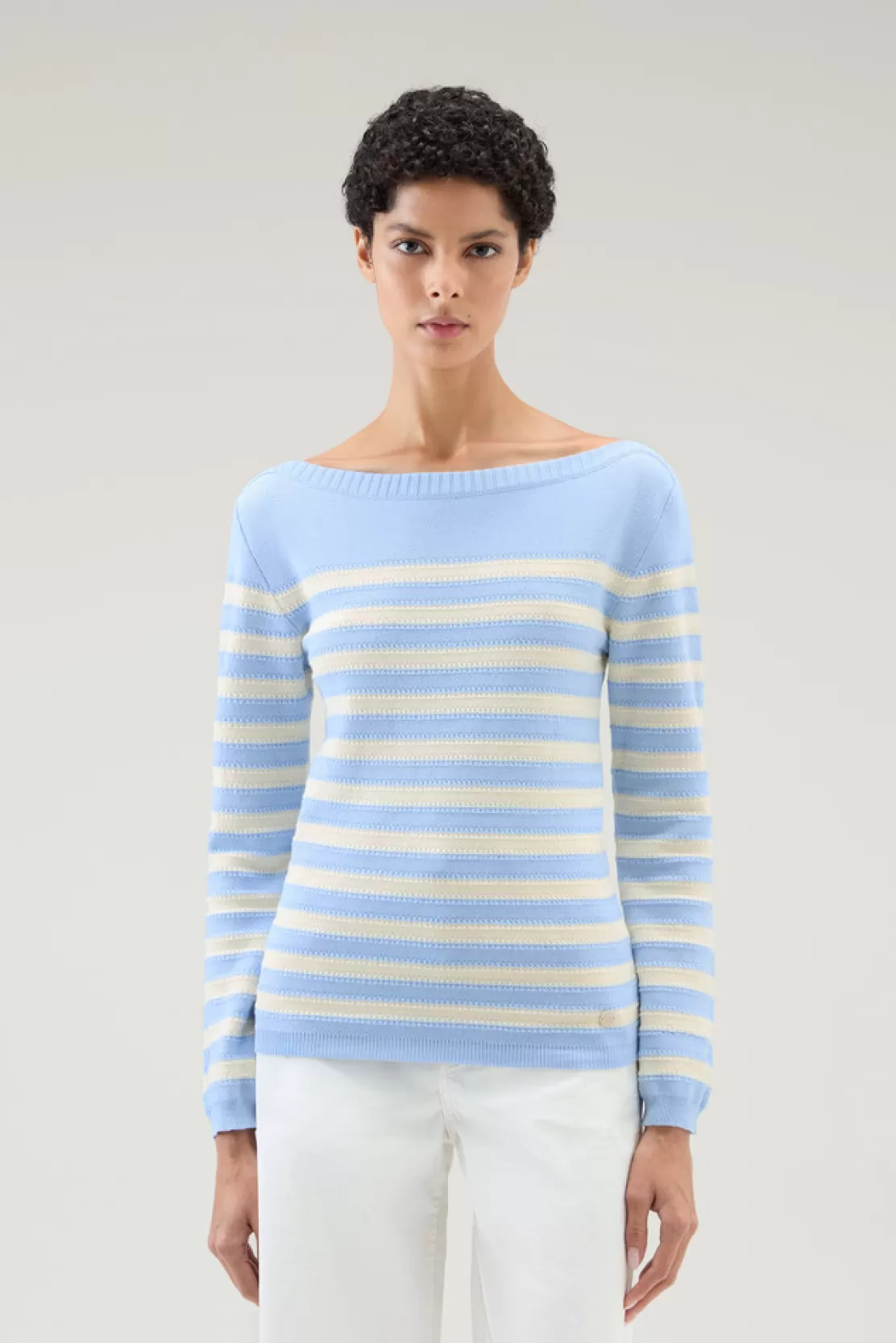 Woolrich Sweater Aus Reiner Baumwolle Mit U-Boot-Ausschnitt Sea Breeze Stripe New