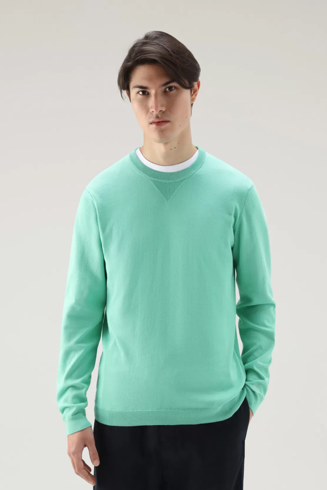 Woolrich Sweater Mit Rundhalsausschnitt Aus Reiner Baumwolle Harbor Green Flash Sale