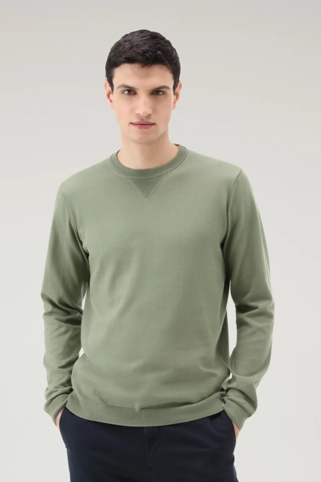 Woolrich Sweater Mit Rundhalsausschnitt Aus Reiner Baumwolle Dark Green Outlet