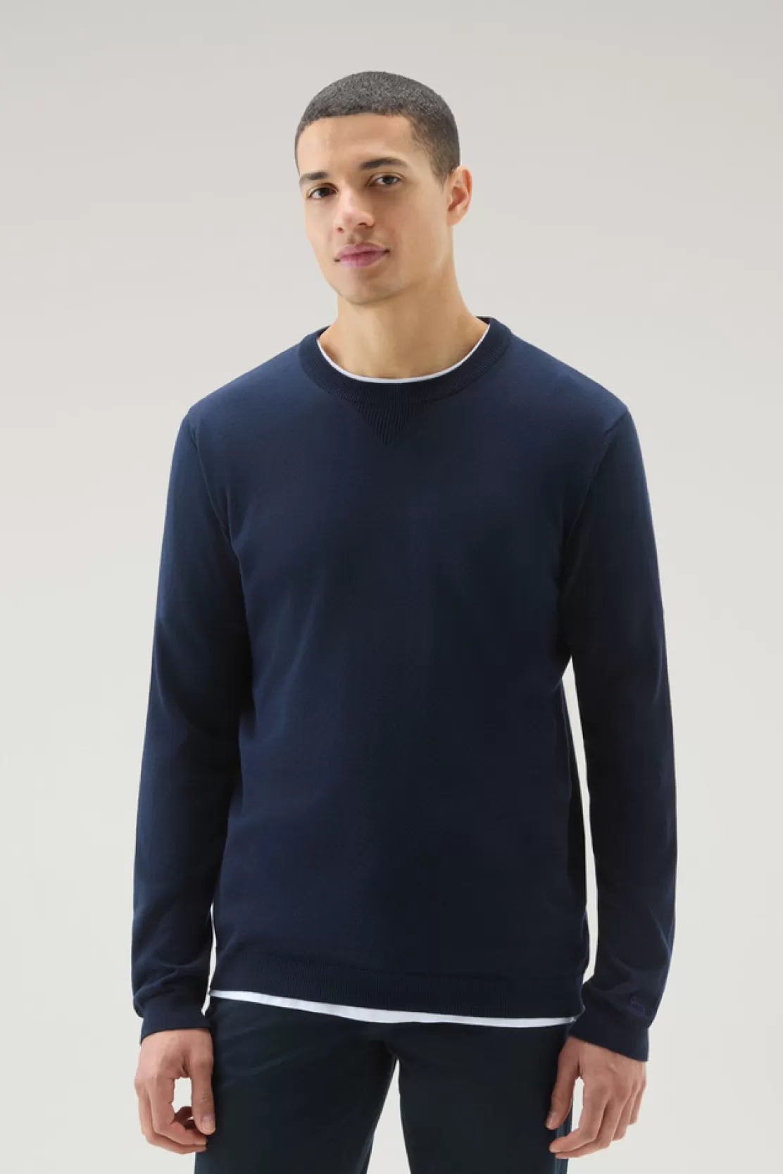 Woolrich Sweater Mit Rundhalsausschnitt Aus Reiner Baumwolle Melton Blue Cheap