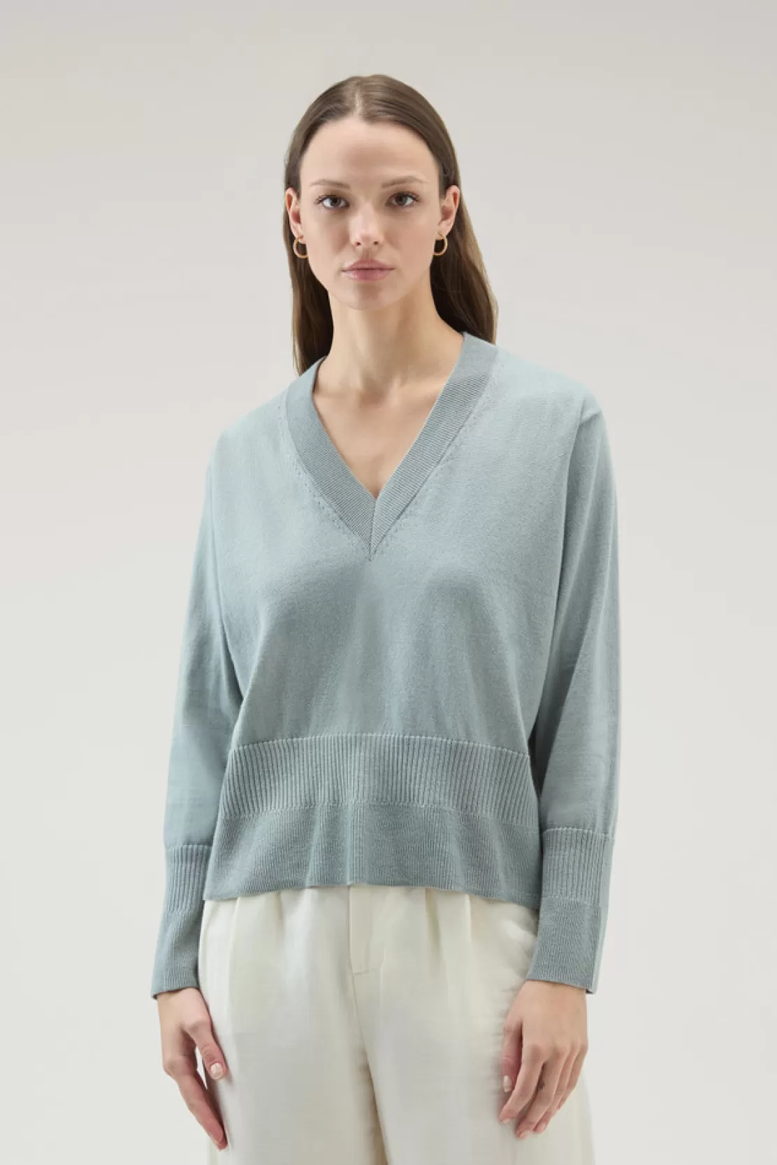 Woolrich Sweater Mit V-Ausschnitt Aus Baumwolle Und Kaschmir Sage Best Sale