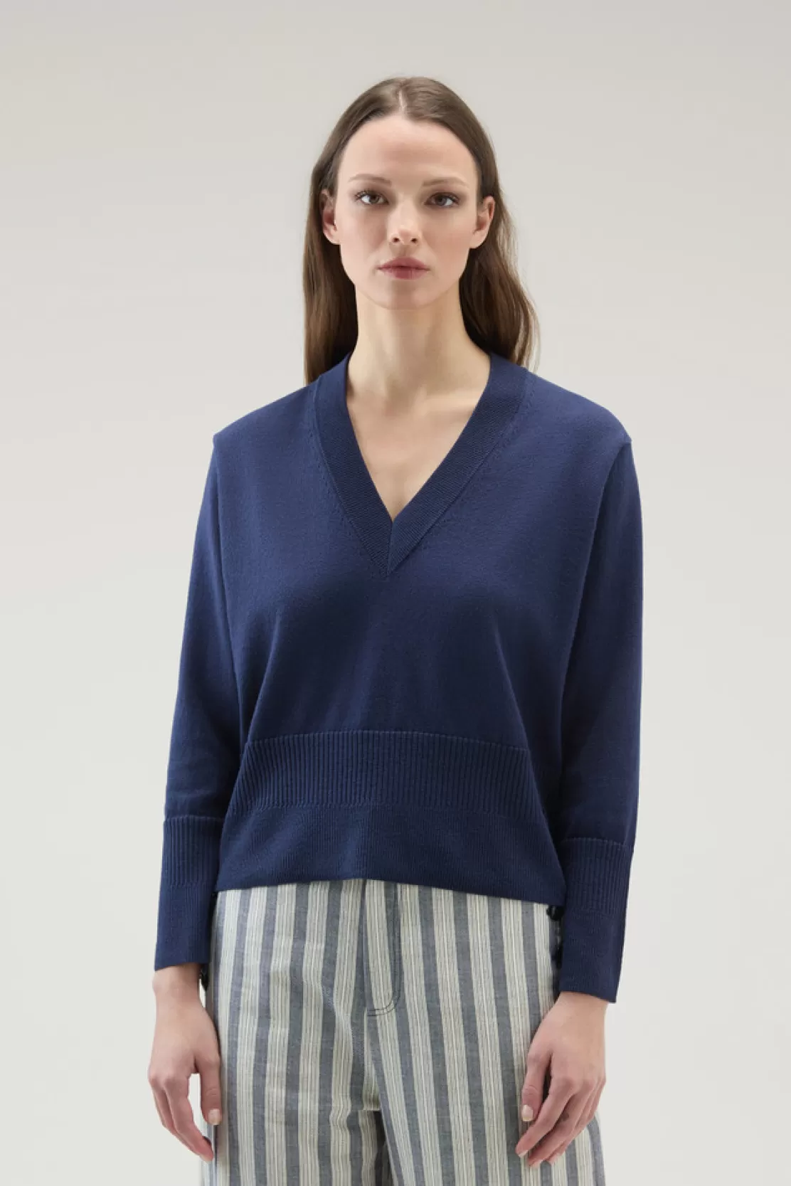 Woolrich Sweater Mit V-Ausschnitt Aus Baumwolle Und Kaschmir Maritime Blue Sale