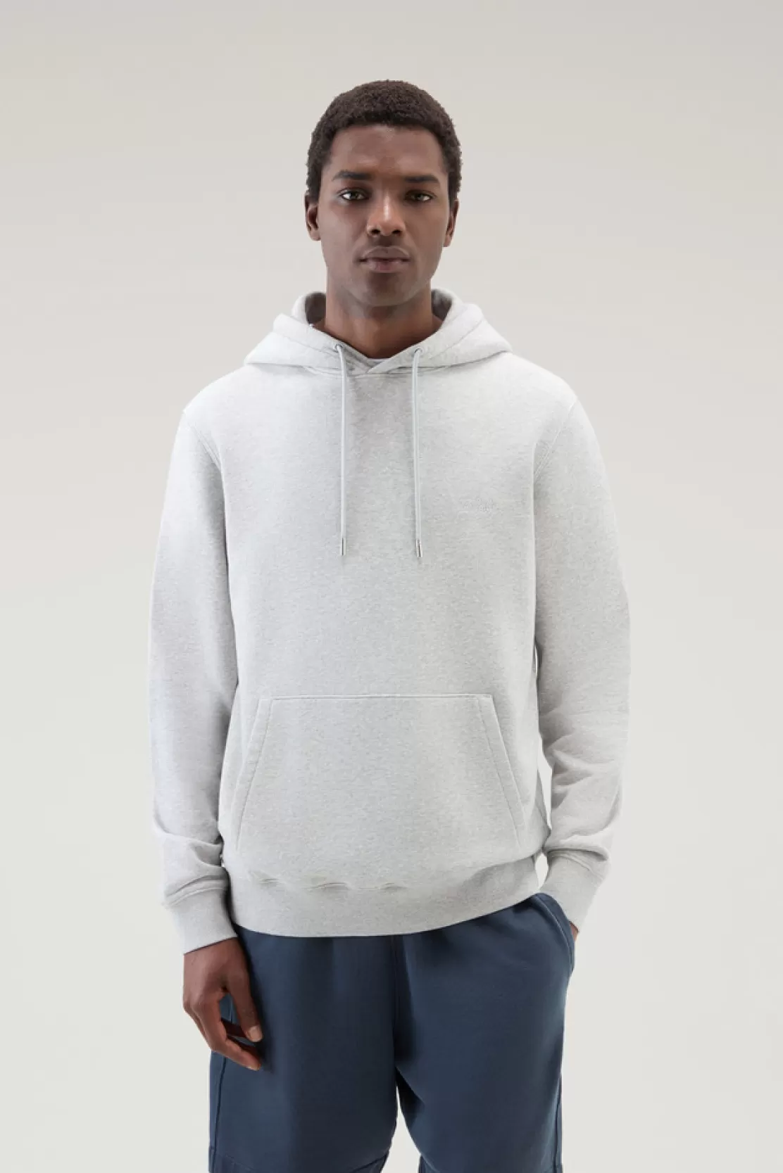 Woolrich Sweatshirt Aus Baumwollmischung Mit Kapuze Und Gesticktem Logo Light Grey Melange Fashion