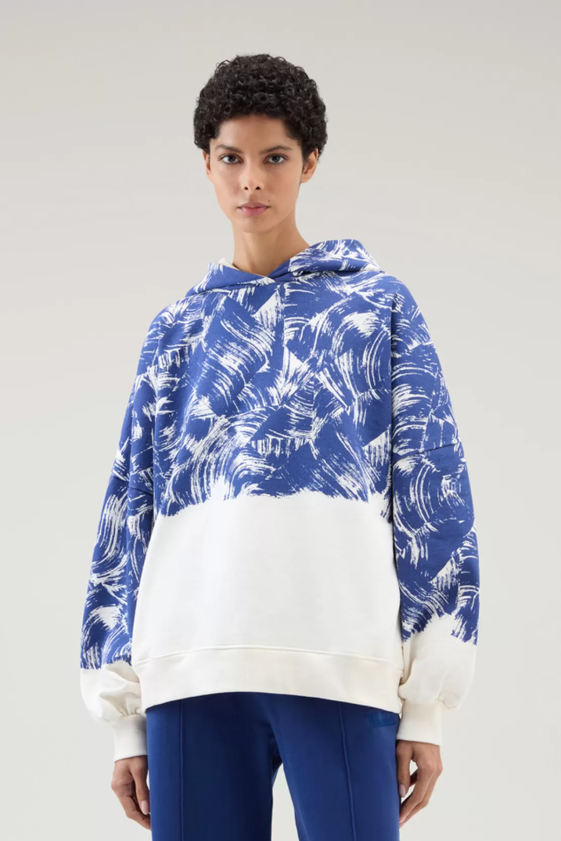 Woolrich Sweatshirt Aus Reiner Baumwolle Mit Druck Und Kapuze Twilight Blue Wave Clearance