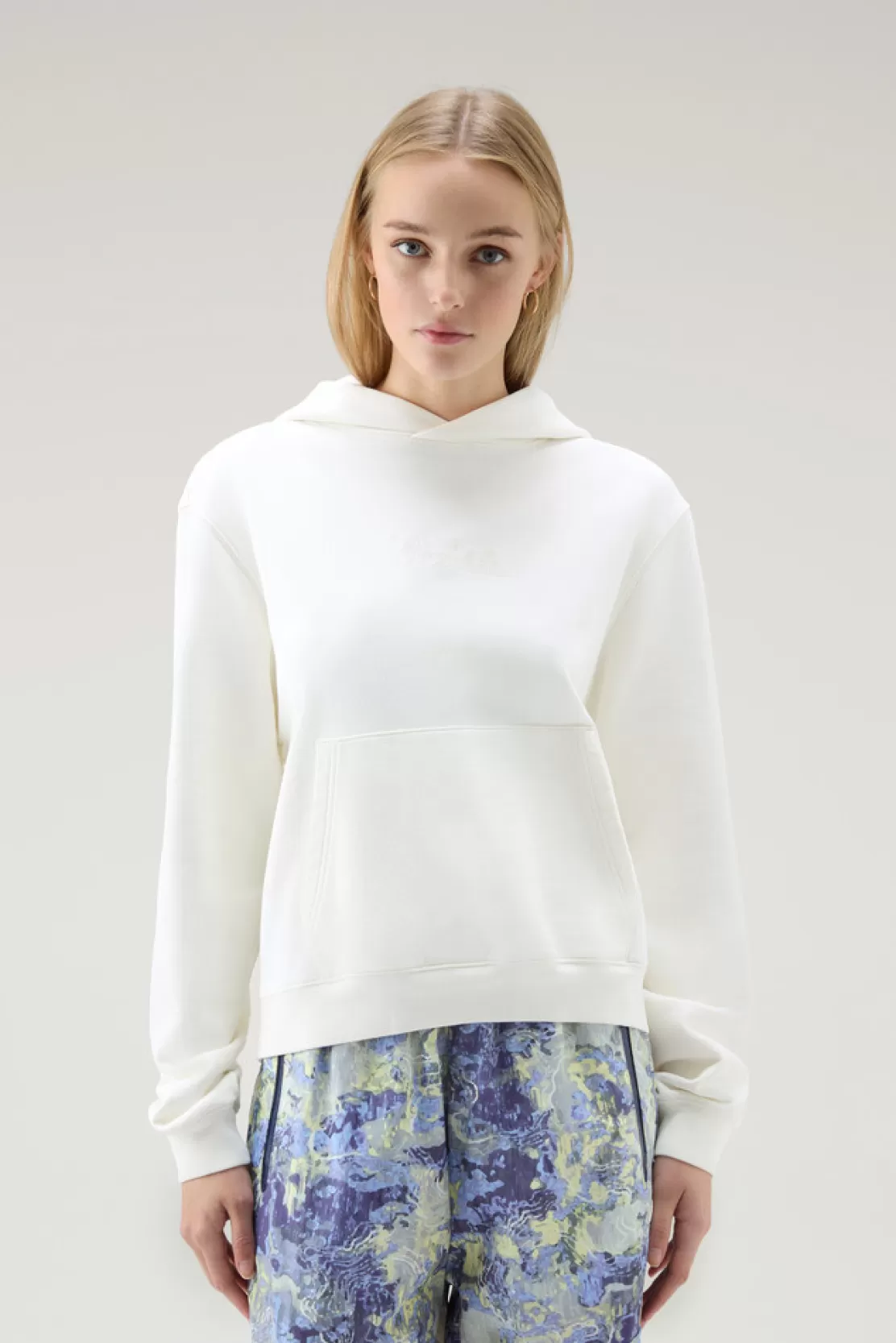 Woolrich Sweatshirt Aus Reiner Baumwolle Mit Kapuze Und Aufgesticktem Logo Plaster White Store