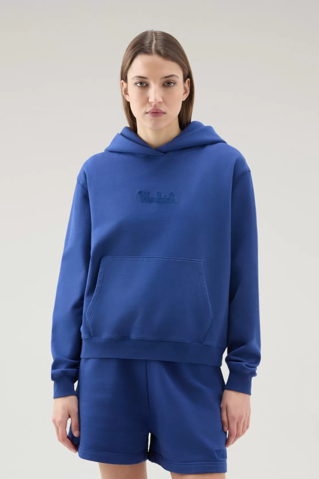 Woolrich Sweatshirt Aus Reiner Baumwolle Mit Kapuze Und Aufgesticktem Logo Twilight Blue Outlet