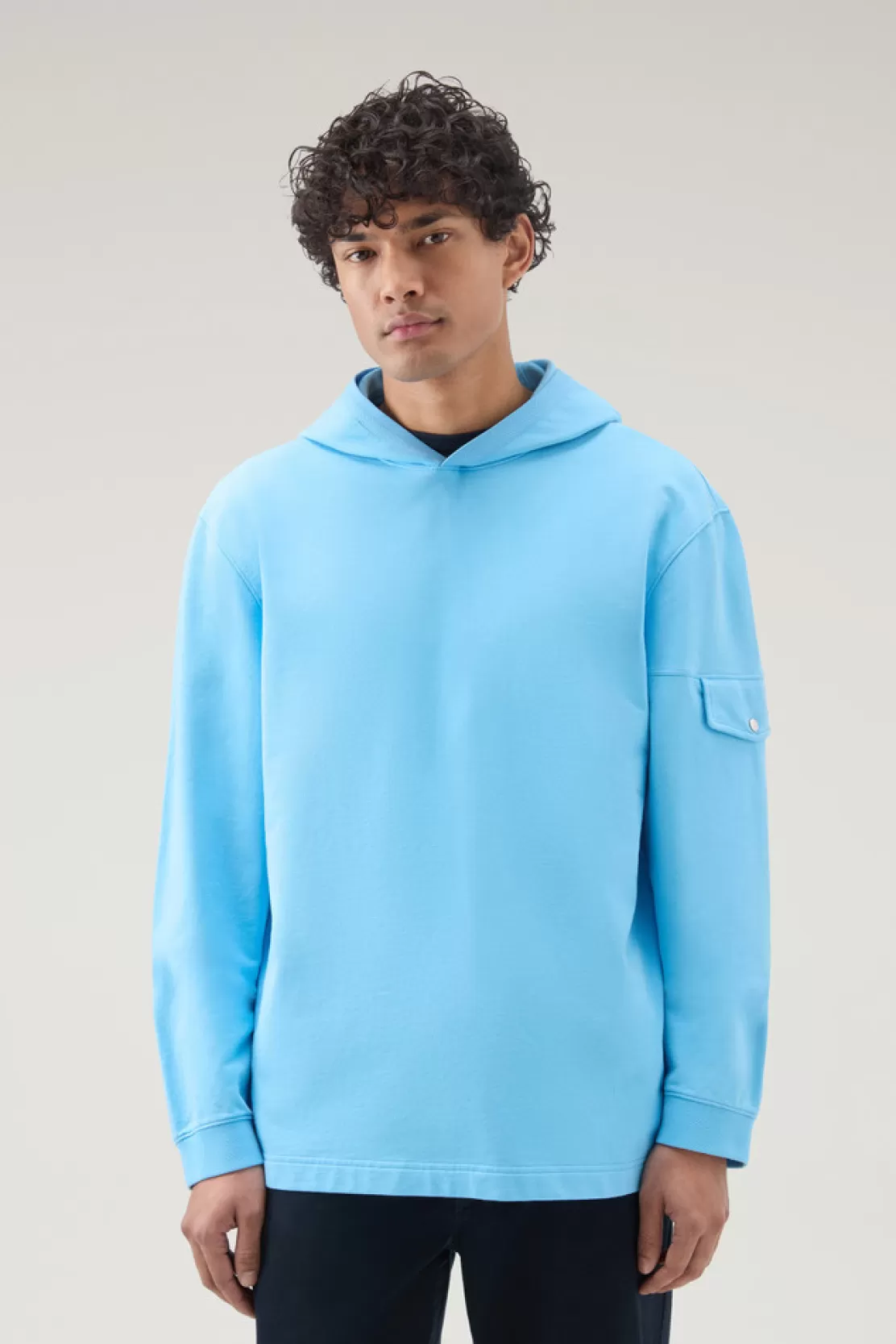 Woolrich Sweatshirt Aus Reiner Baumwolle Mit Kapuze Und Tasche Alaskan Blue Flash Sale