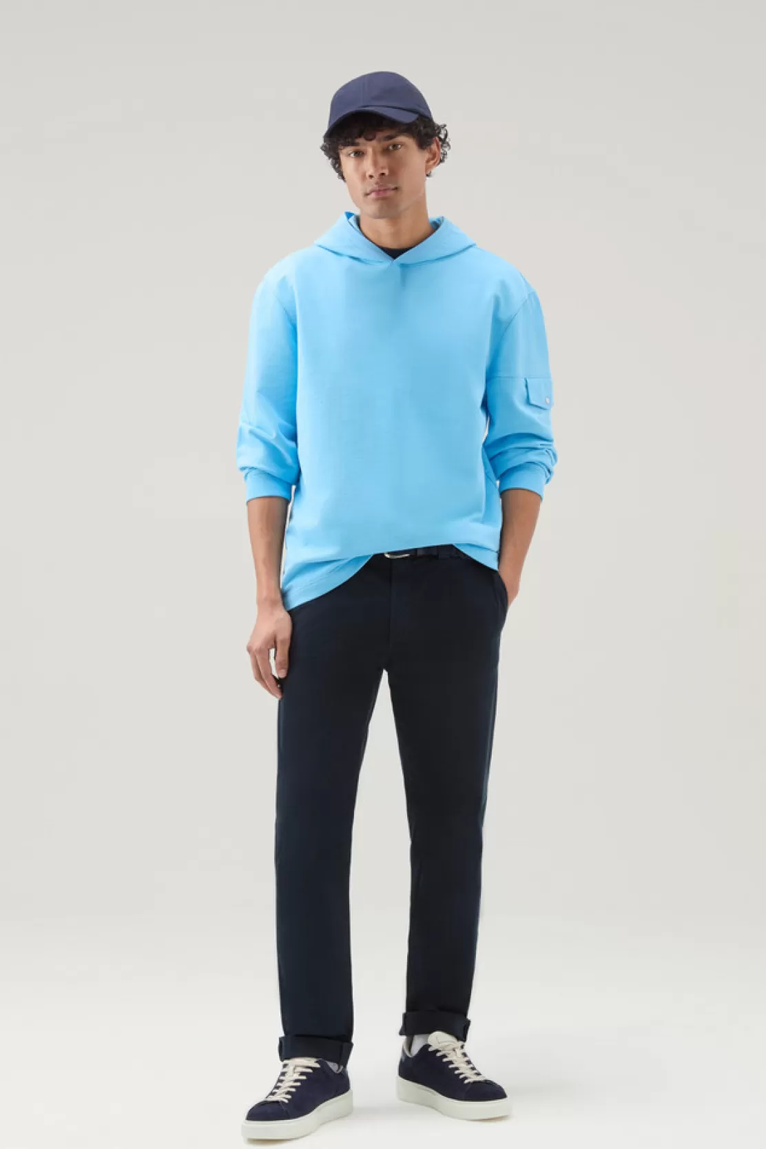 Woolrich Sweatshirt Aus Reiner Baumwolle Mit Kapuze Und Tasche Alaskan Blue Flash Sale