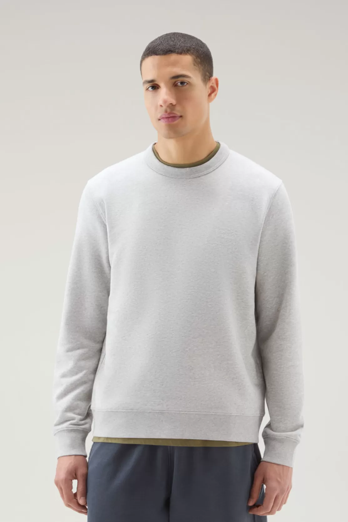 Woolrich Sweatshirt Mit Rundhalsausschnitt Aus Baumwoll-Mischgewebe Mit Gesticktem Logo Light Grey Melange Discount