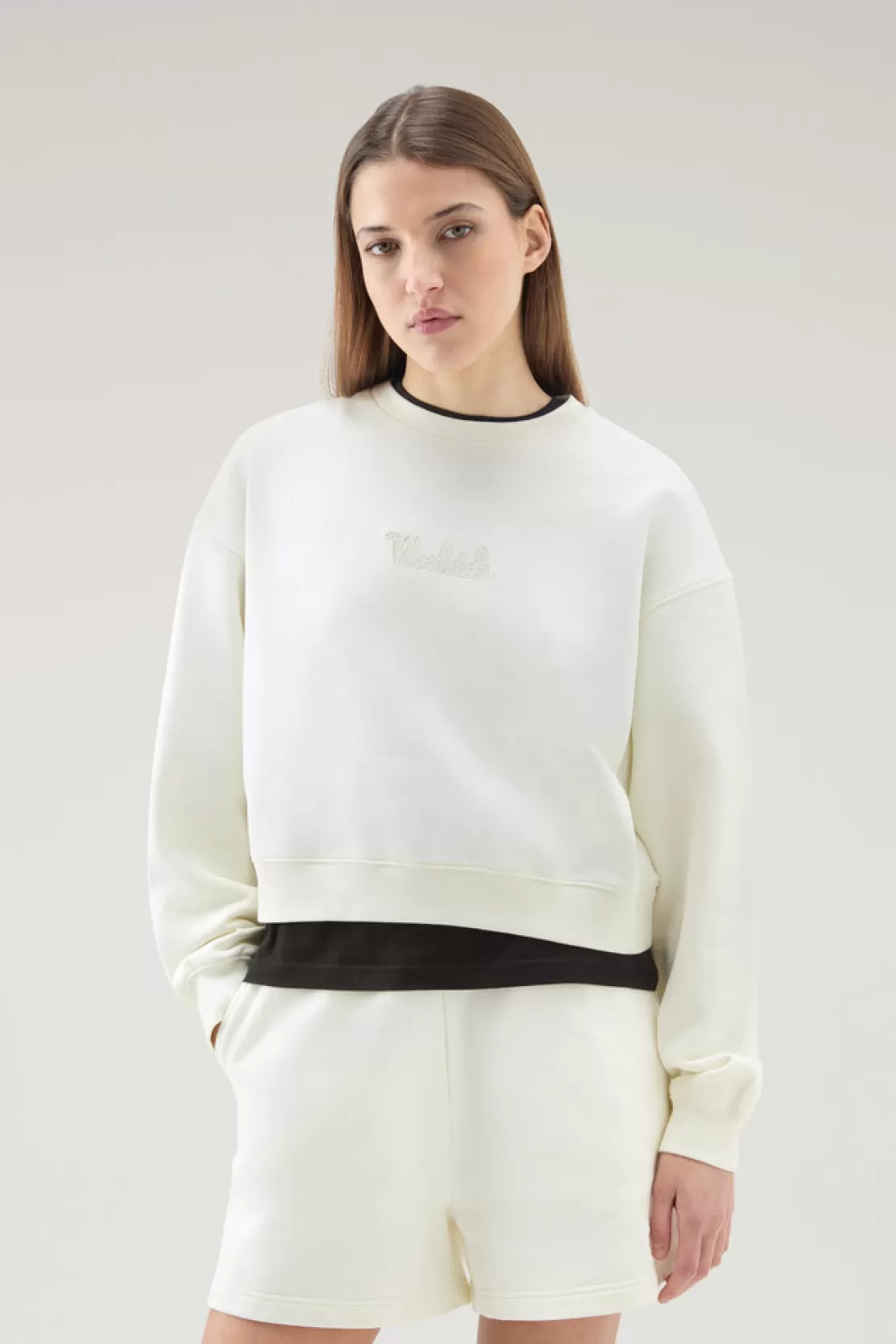 Woolrich Sweatshirt Mit Rundhalsausschnitt Aus Reiner Baumwolle Mit Aufgesticktem Logo Plaster White Cheap