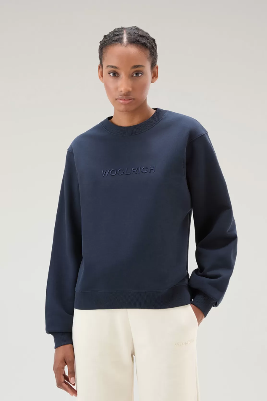 Woolrich Sweatshirt Mit Rundhalsausschnitt Und Aufgesticktem Logo Melton Blue Hot