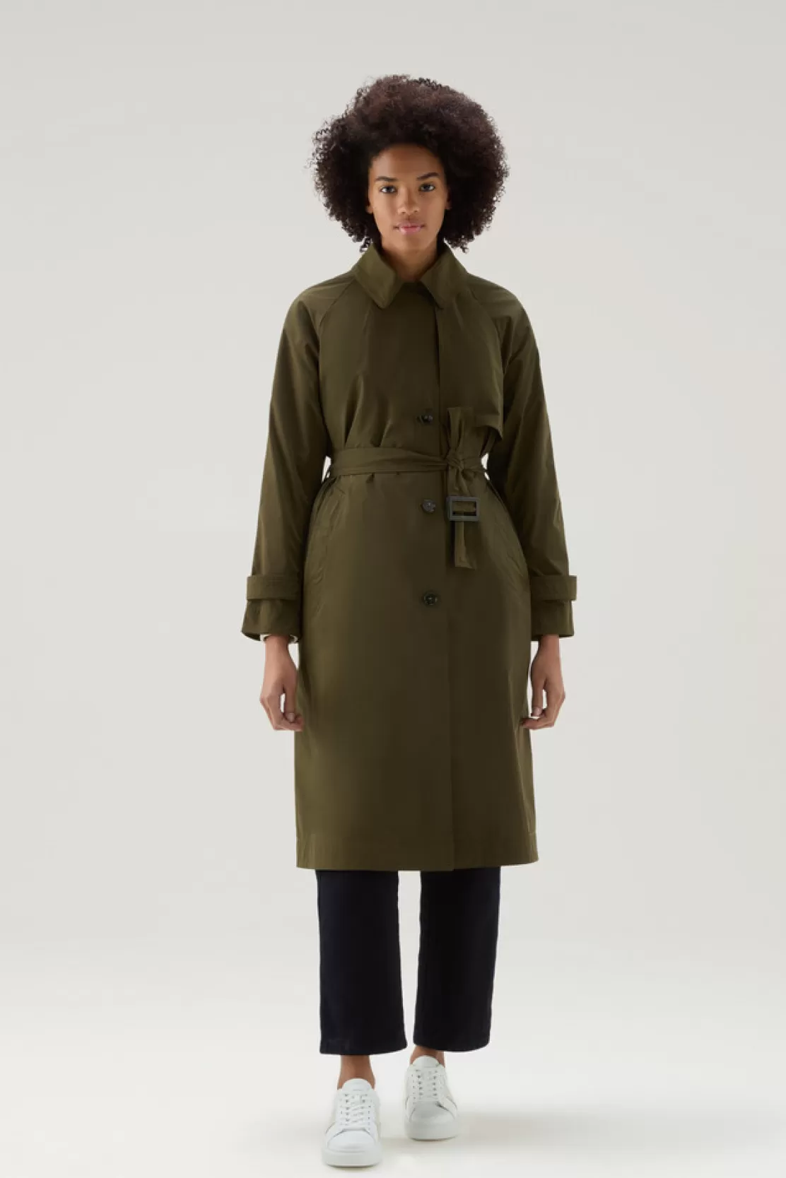 Woolrich Trenchcoat Aus Urban-Touch-Gewebe Mit Taillengürtel Dark Green Discount