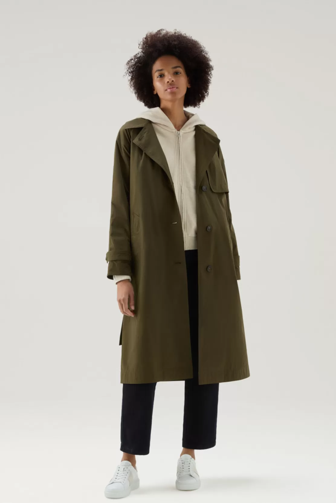 Woolrich Trenchcoat Aus Urban-Touch-Gewebe Mit Taillengürtel Dark Green Discount