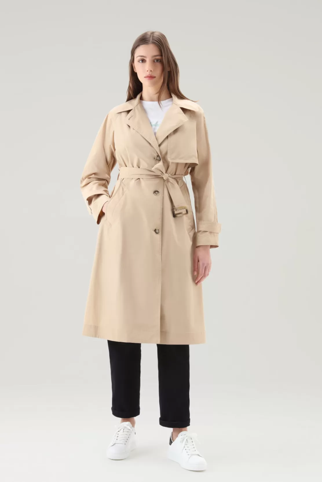 Woolrich Trenchcoat Aus Urban-Touch-Gewebe Mit Taillengürtel Feather Beige Cheap