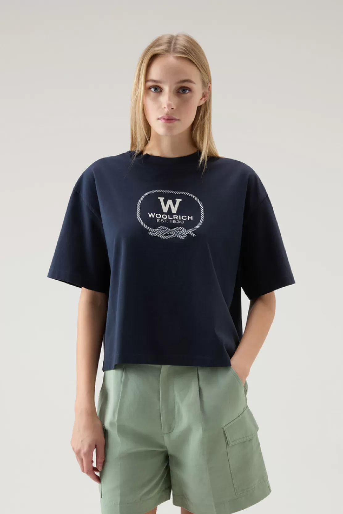 Woolrich T-Shirt Aus Reiner Baumwolle Mit Grafischem Print Melton Blue Fashion