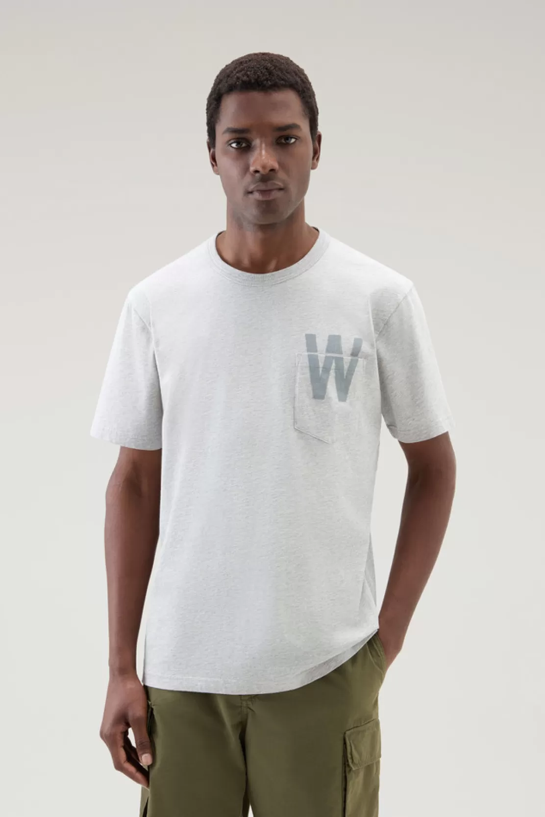 Woolrich T-Shirt Aus Reiner Baumwolle Mit Kleiner Tasche Light Grey Melange Discount