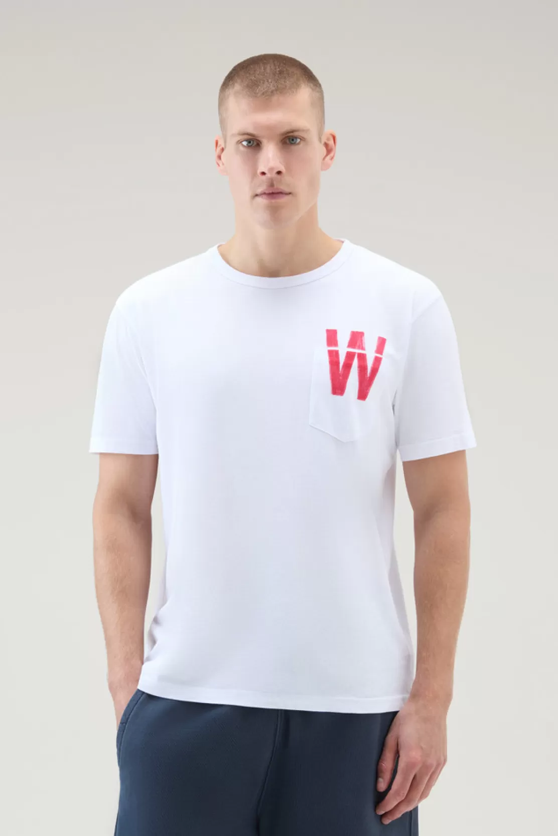 Woolrich T-Shirt Aus Reiner Baumwolle Mit Kleiner Tasche Bright White New