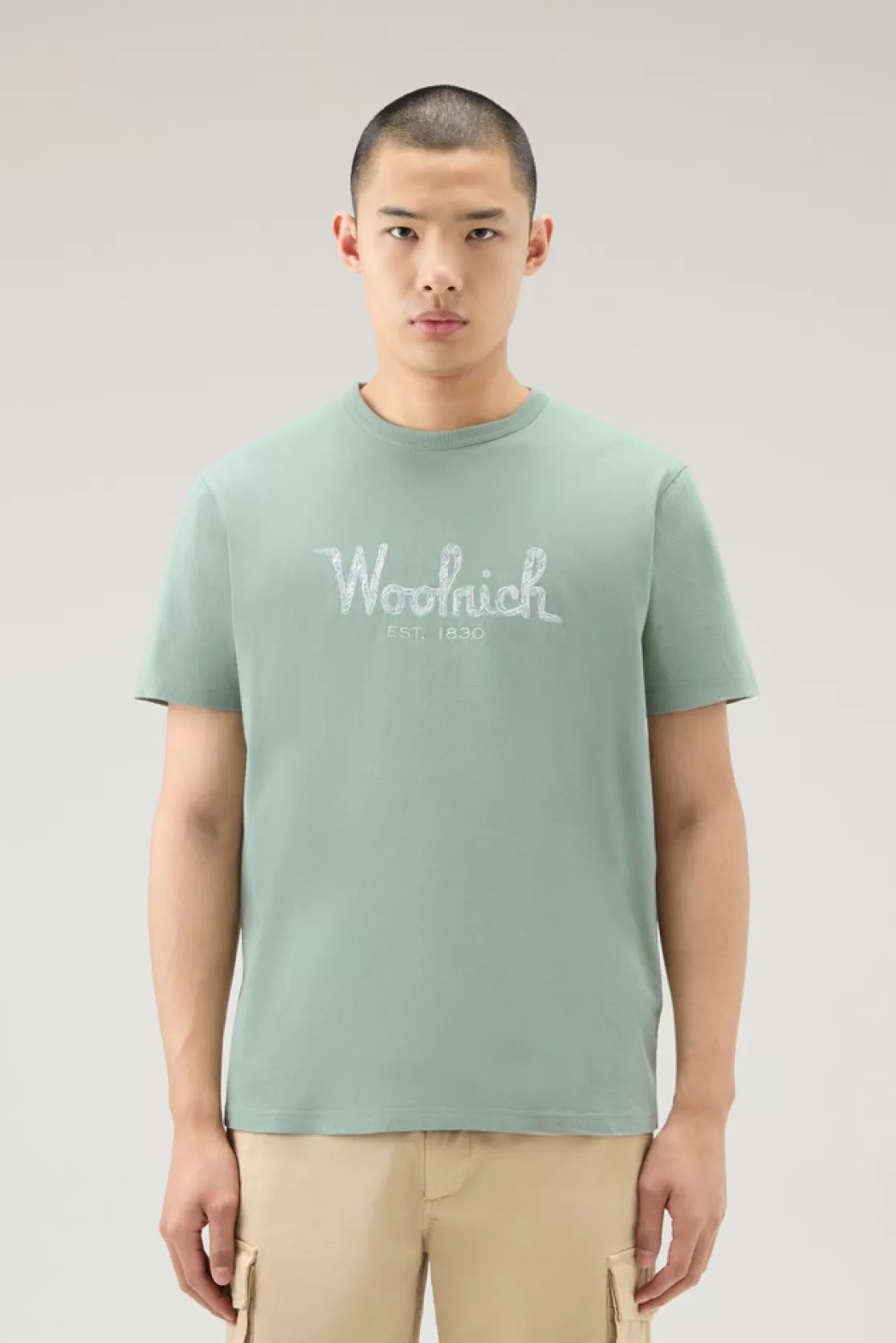 Woolrich T-Shirt Aus Reiner Baumwolle Mit Stickerei Sage Hot