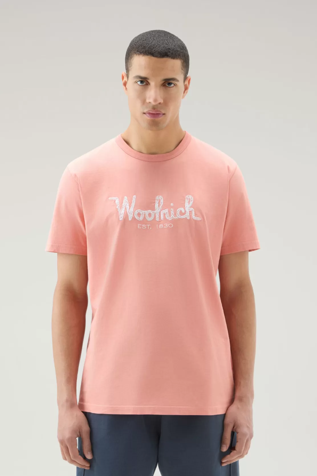 Woolrich T-Shirt Aus Reiner Baumwolle Mit Stickerei Coral Sand Outlet