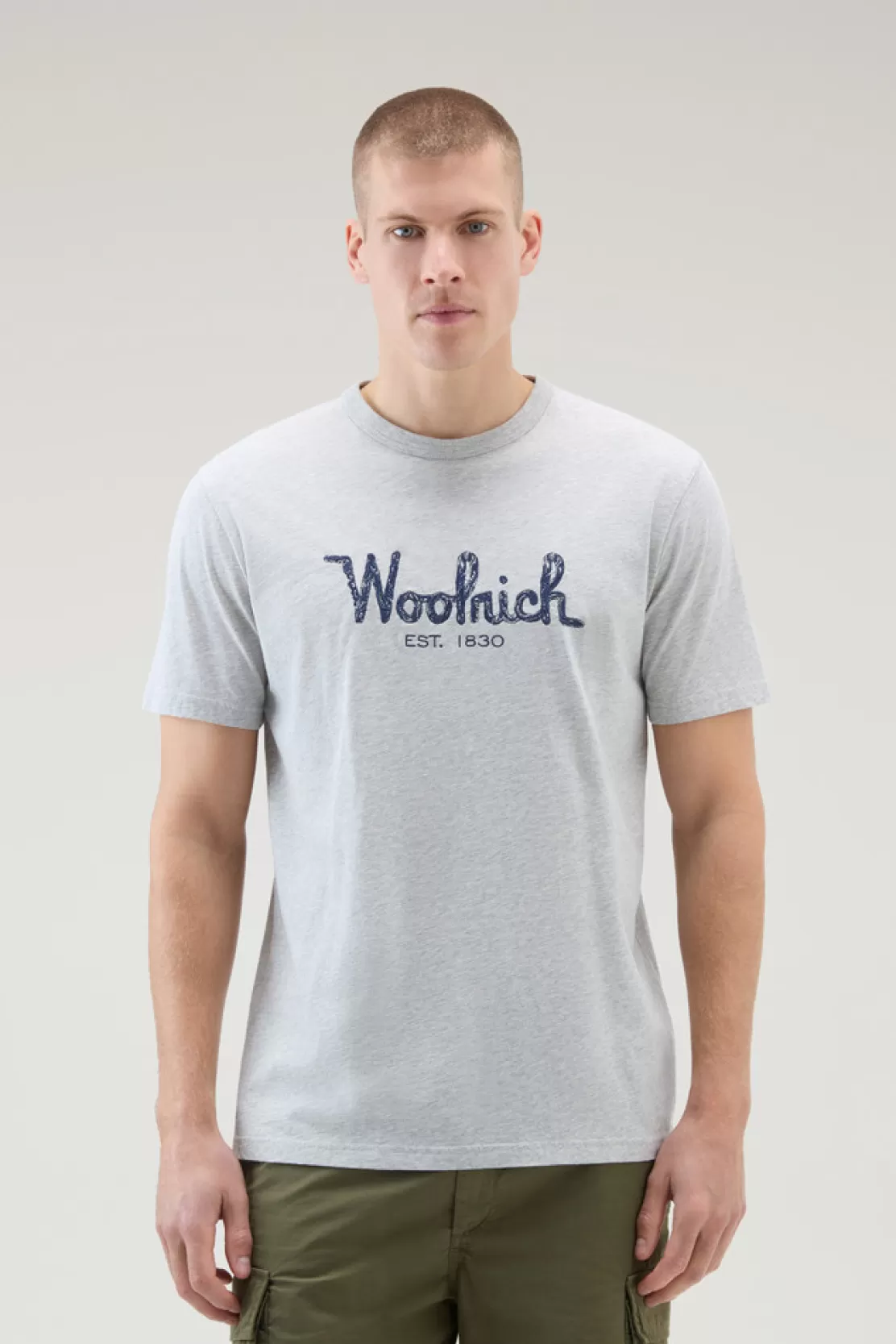 Woolrich T-Shirt Aus Reiner Baumwolle Mit Stickerei Light Grey Melange Hot