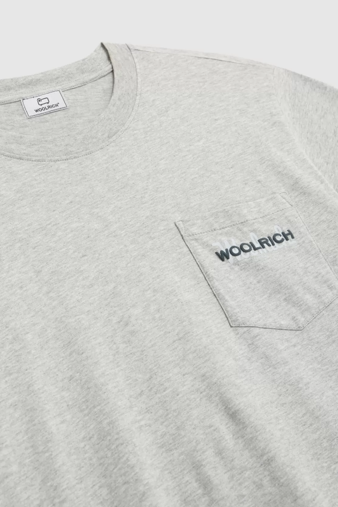 Woolrich T-Shirt Mit Geprägtem Taschenlogo Light Grey Melange New