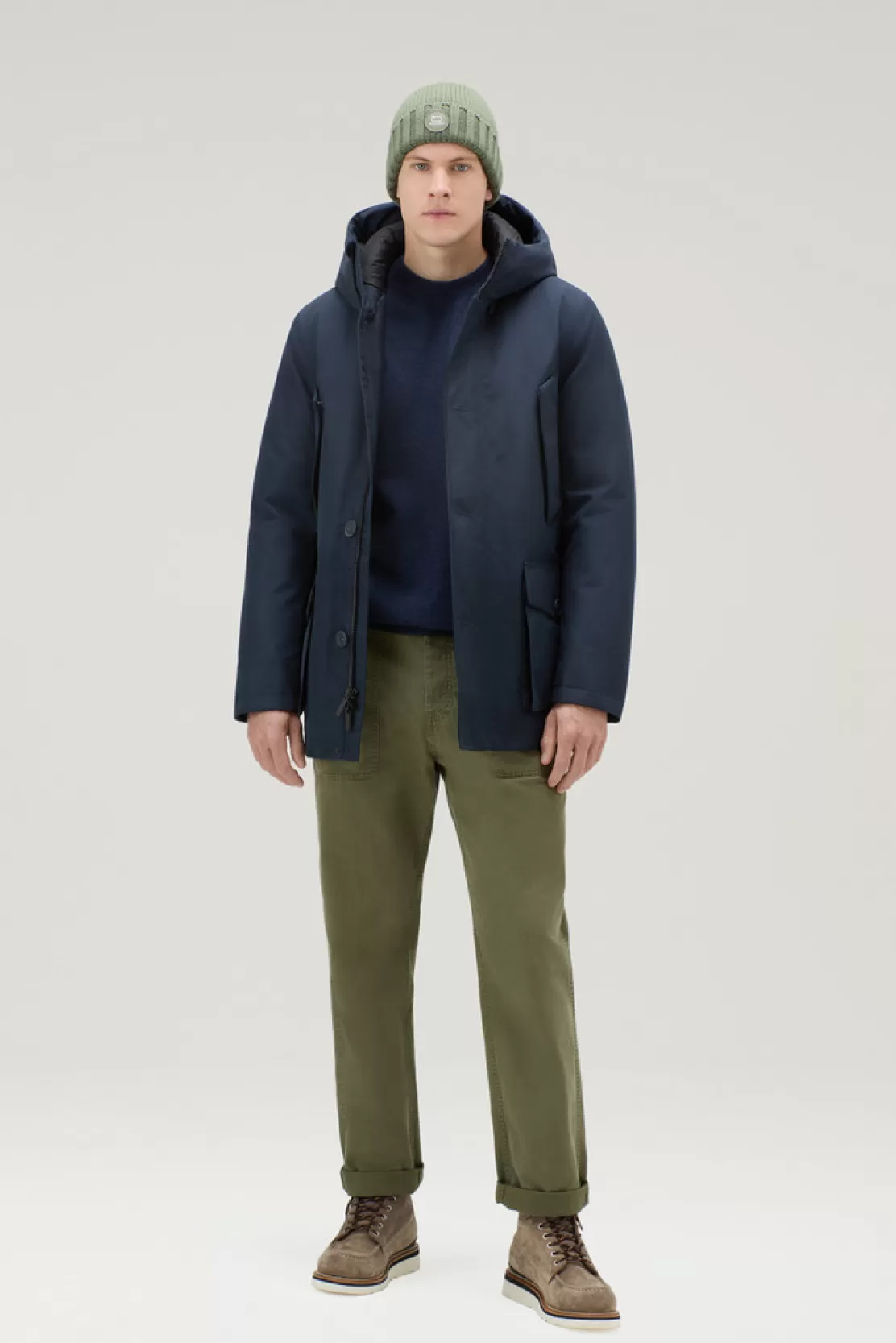 Woolrich Wasserdichter Mountain GORE-TEX Parka Mit Kapuze Melton Blue Best