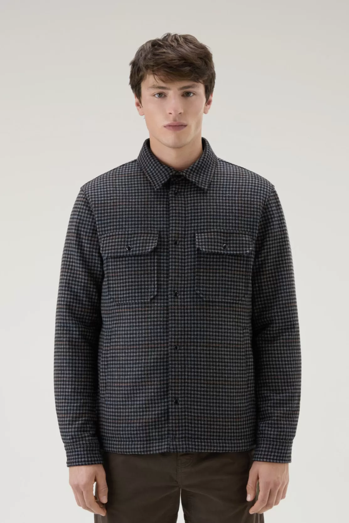 Woolrich Wattiertes Alaskan Overshirt Aus Recycelter, Italienischer Wollmischung Grey Check Clearance