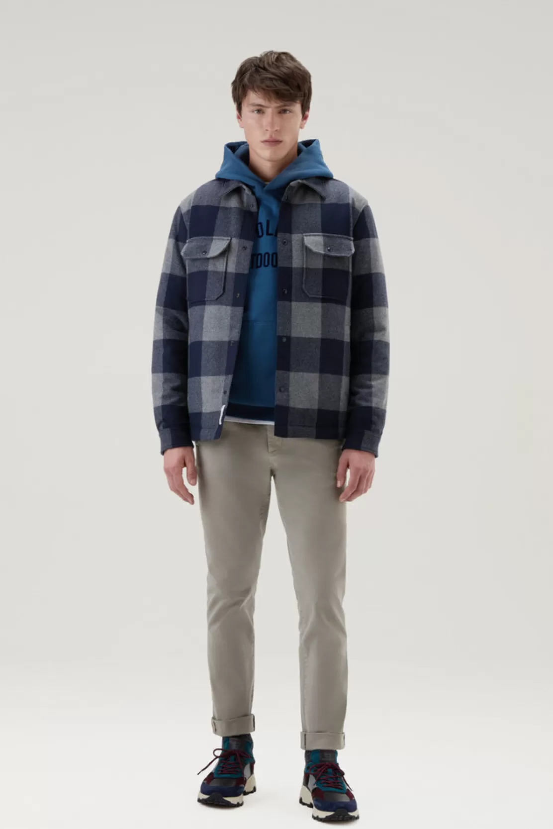 Woolrich Wattiertes Alaskan Overshirt Aus Recycelter, Italienischer Wollmischung Blue Buffalo Best