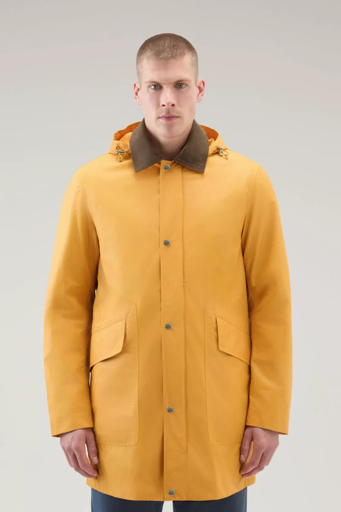 Woolrich Waxed Mantel Mit Abnehmbarer Kapuze Golden Glow Fashion