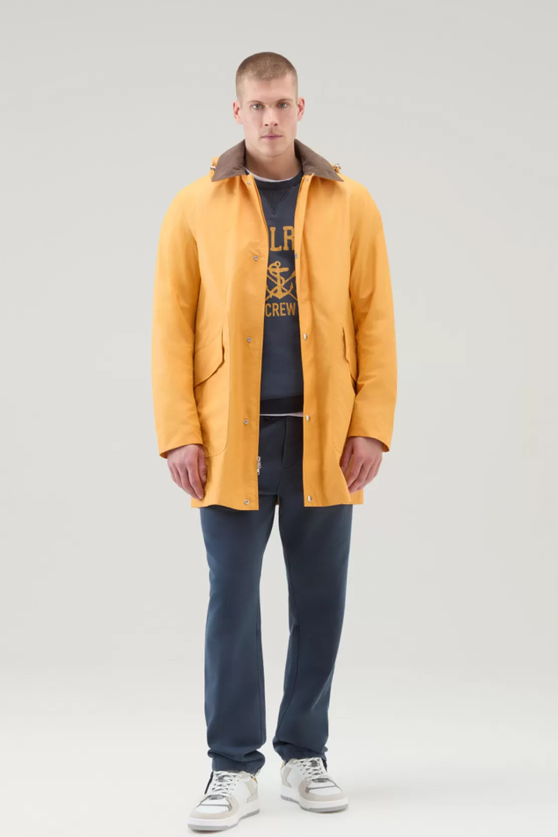 Woolrich Waxed Mantel Mit Abnehmbarer Kapuze Golden Glow Fashion