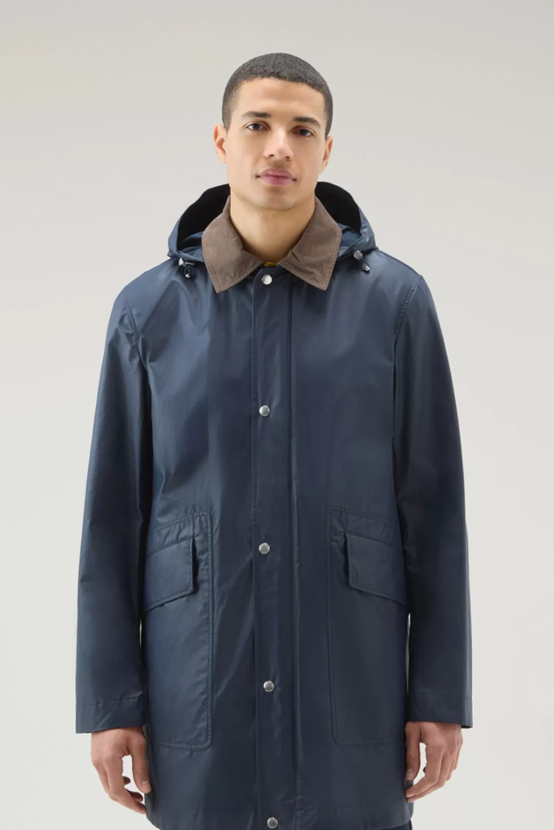 Woolrich Waxed Mantel Mit Abnehmbarer Kapuze Melton Blue Sale