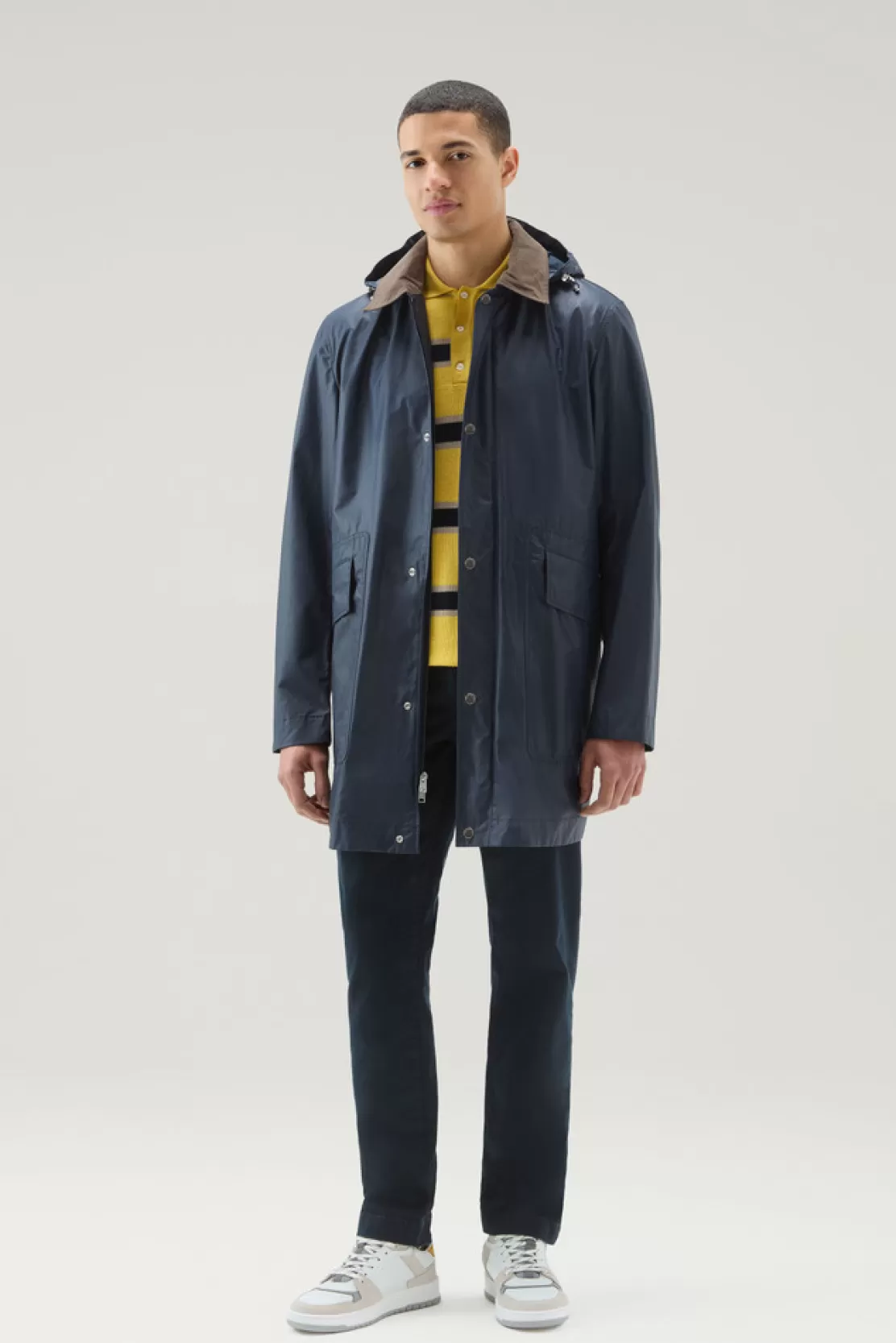 Woolrich Waxed Mantel Mit Abnehmbarer Kapuze Melton Blue Sale