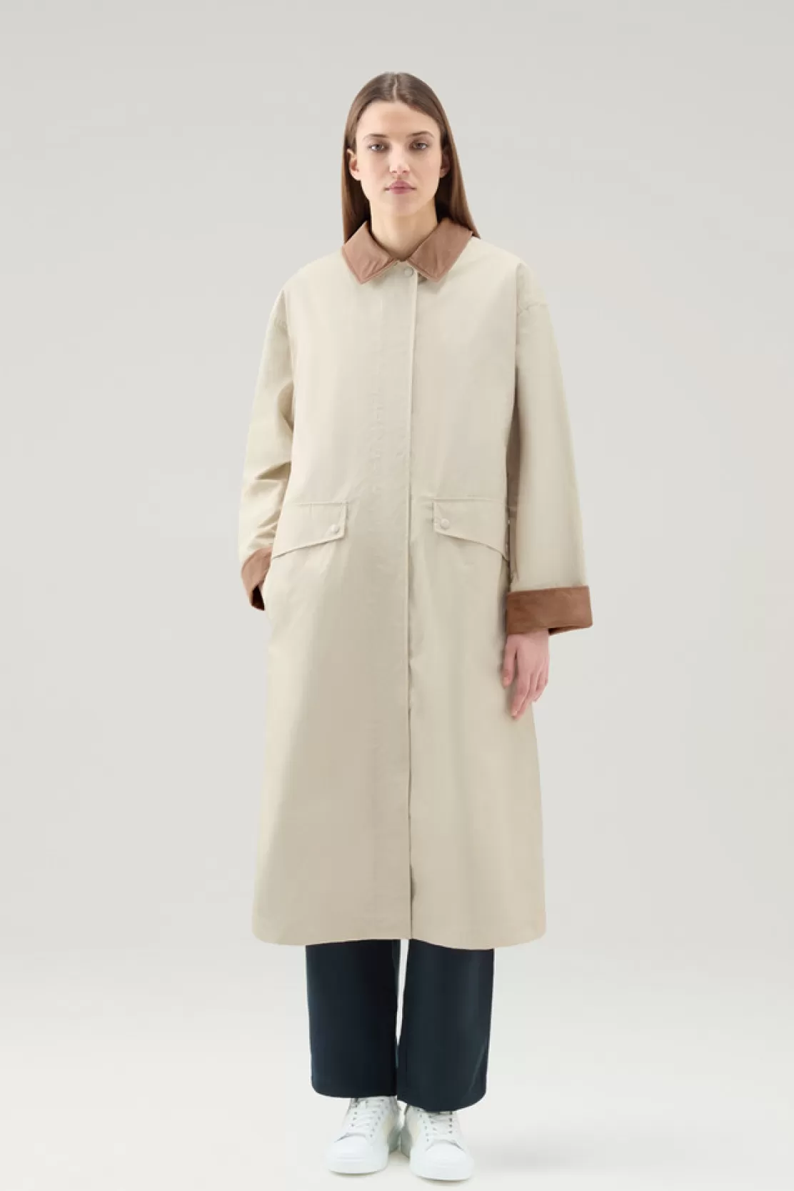 Woolrich Waxed Trenchcoat Aus Einer Baumwoll-Nylon-Mischung Mit Spitzkragen Light Oak Best