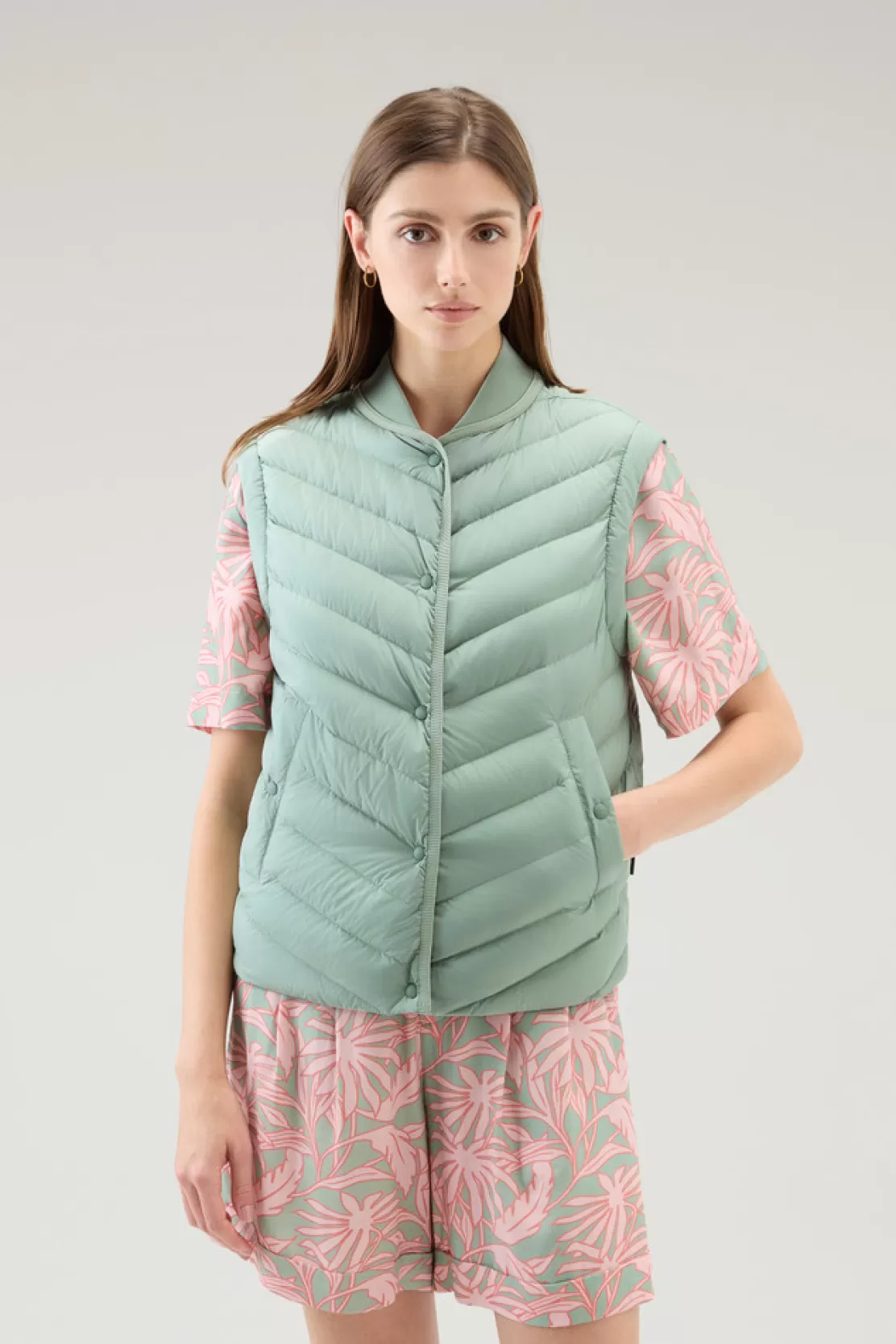 Woolrich Weste Aus Mikrofaser Mit Chevron-Steppung Sage Fashion