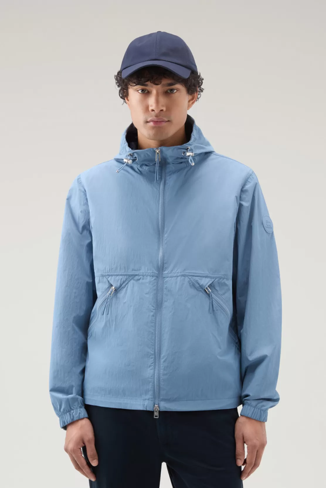 Woolrich Windjacke Aus Crinkle-Nylon Mit Kapuze Pastel Indigo New